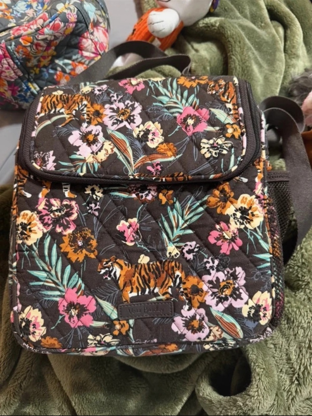 Vera Bradley Quilted Crossbody lunchbox with Floral & Tiger Print - Black/Multi